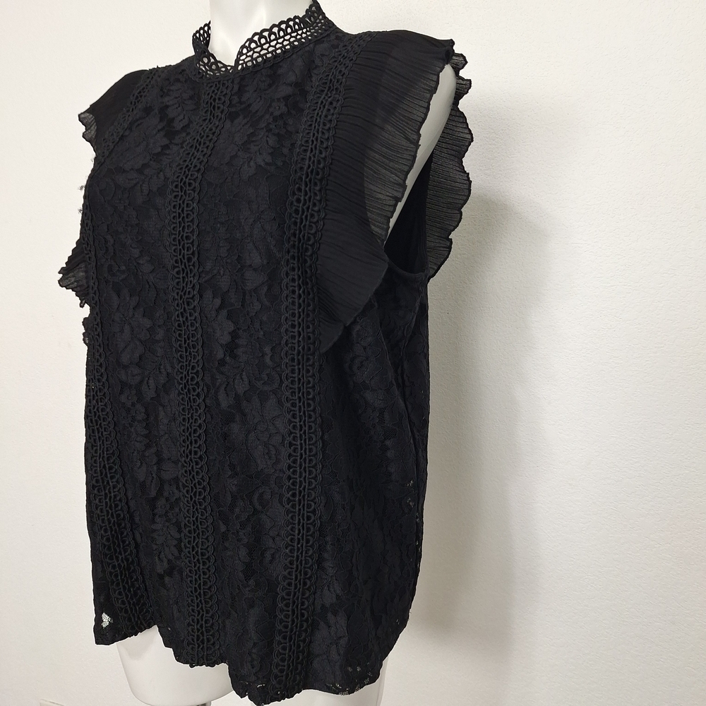 Cable & Gauge Black Romantic Goth Witchy Floral High Neck Lace Blouse Size M/L - Picture 10 of 16